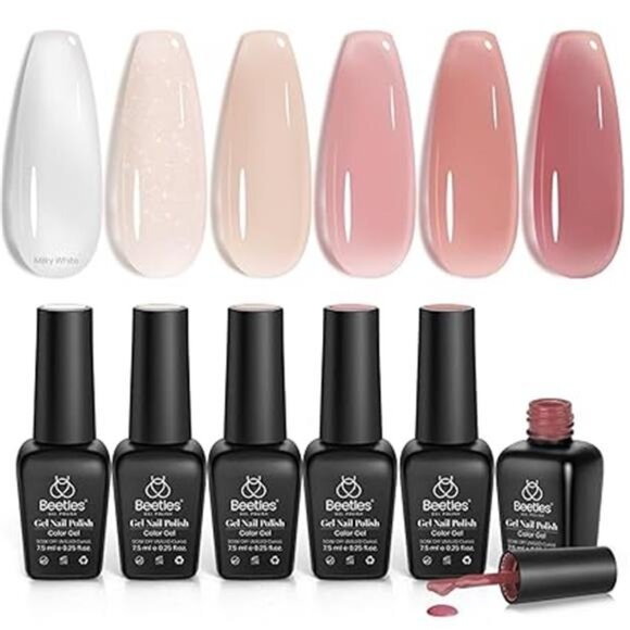 Jelly Gel Nail Polish Set, 6 Colors Neutral Sheer Milky White Nude Pink Gel - Picture 7 of 7